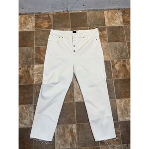 J.Crew High-Rise Vintage Straight White Jeans Button Fly‎ Raw Hem Size 34